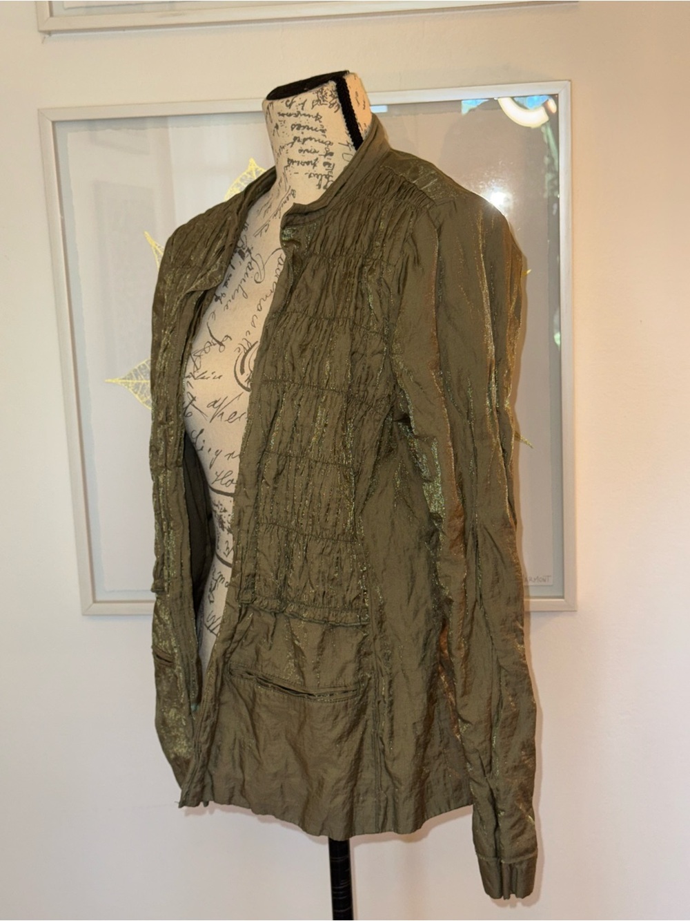 Chico's Olive Green Lightweight Textured Utility Jacket